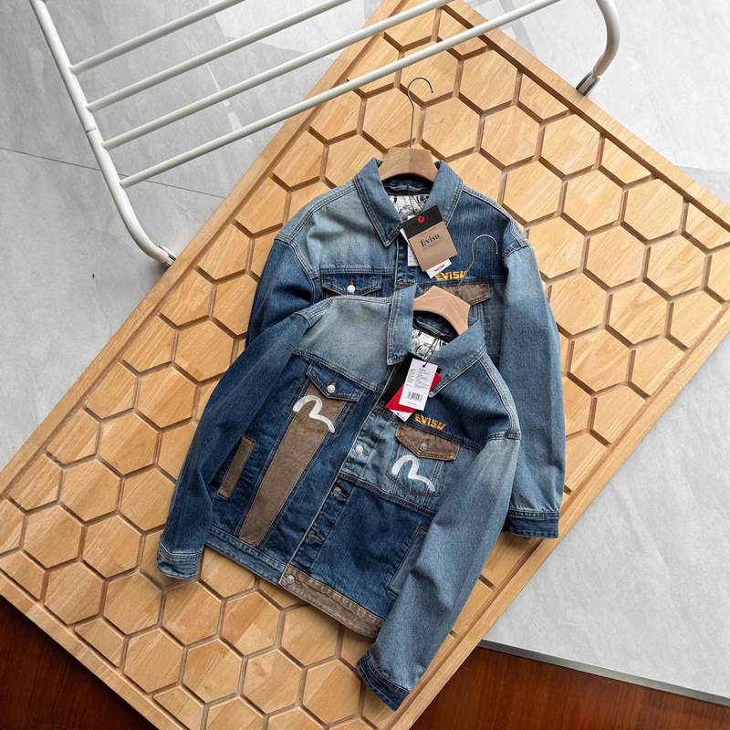 25Ss Spring and Autumn New Evisu Fashion Trend Versatile Patchwork Casual Simple Jacket Denim Outerwear for Men and Women