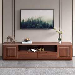 可伸縮現代簡約新中式實木電視櫃小戶型客廳胡桃木家具背景牆地櫃