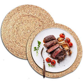 亚马逊波西米亚手工编织餐垫盘垫热销圆形天然蒲草隔热杯垫砂锅垫