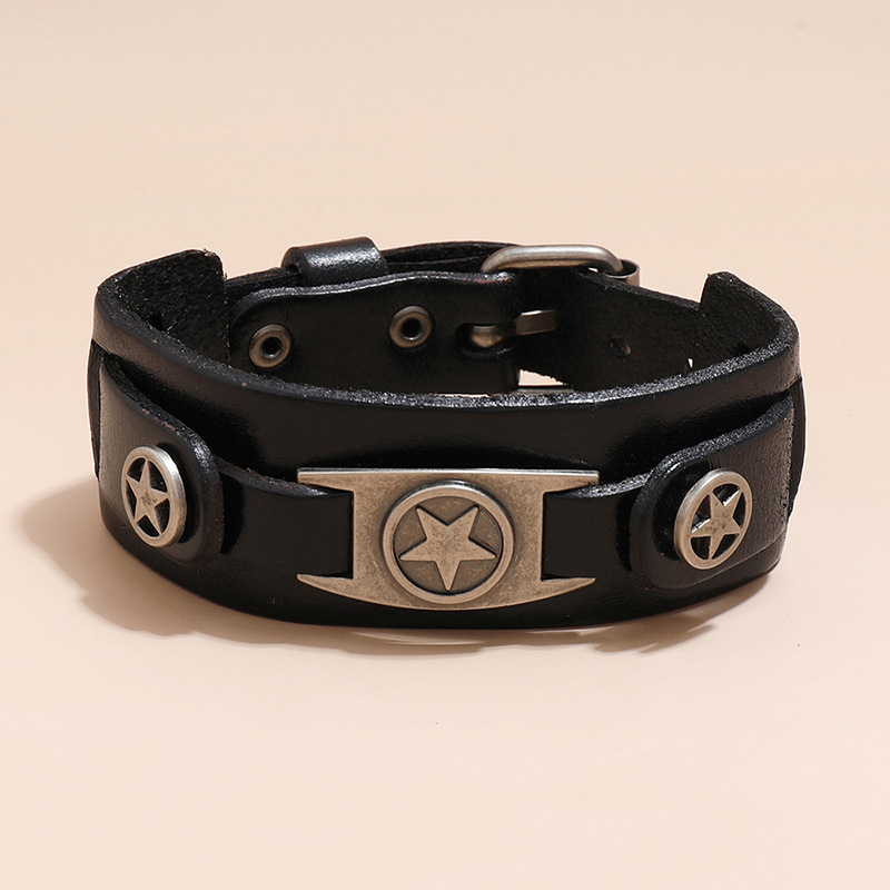 simple retro five-pointed star multi-layer leather bracelet