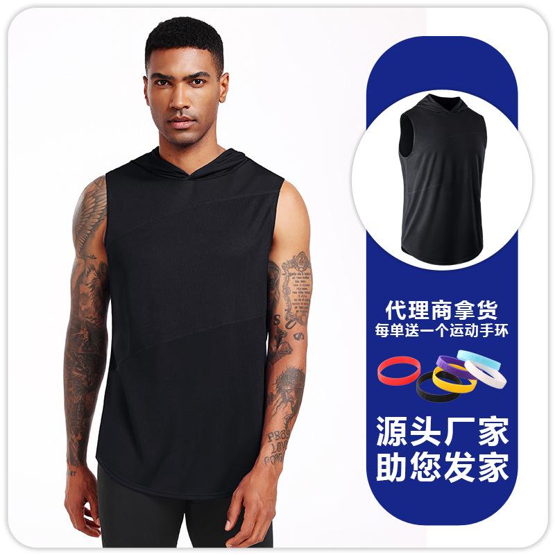 Ropa de ejercicios suelta con capuzas para hombres baloncesto correr ropa deportiva casual malla transpirable secado rápido chaleco muscular