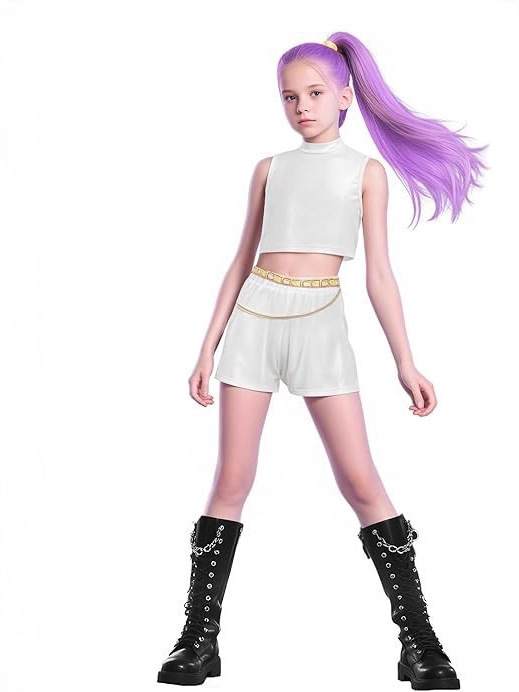 2025亚马逊新款女孩恶魔猎人服装搭配流行歌手3D印花女装童装套装|undefined