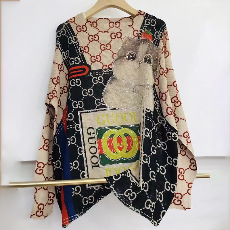 High-End Brand High-End Mink Printed Sweater Women's Autumn and Winter Mid-Length Large Size Loose Slimming Wool Bottoming Shirt