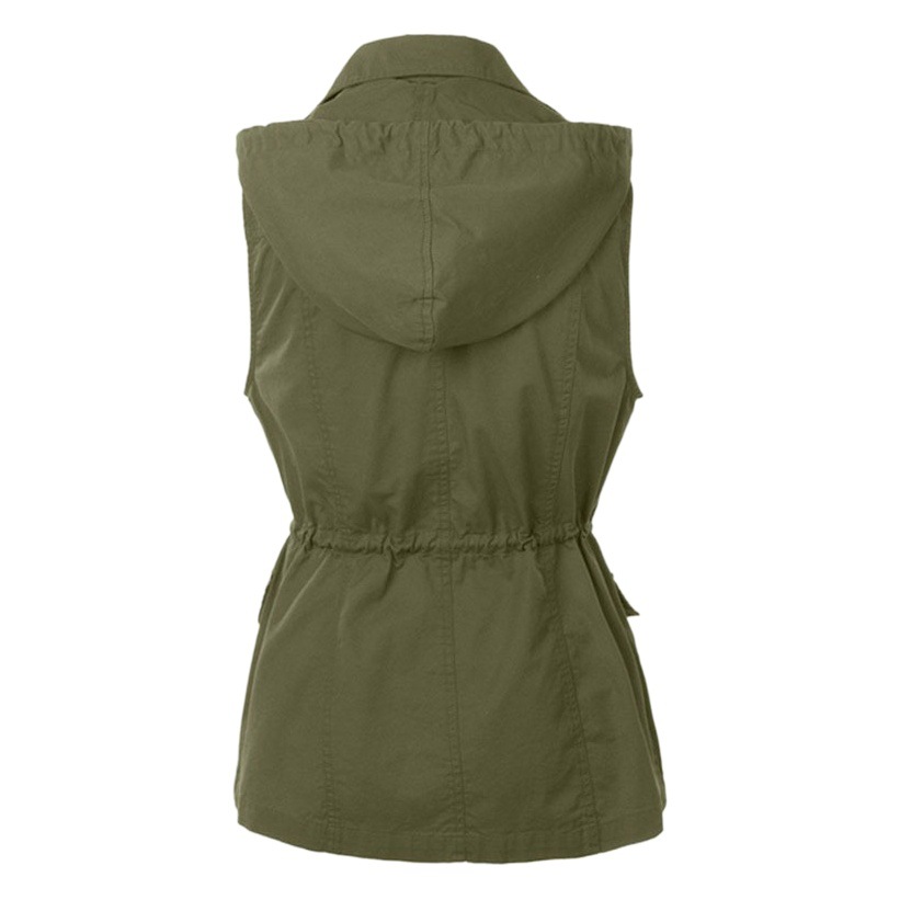 Moda transfronteriza europea y americana color sólido con capucha cordón ropa de trabajo chaleco más tamaño chaleco sin mangas abrigo para mujeres