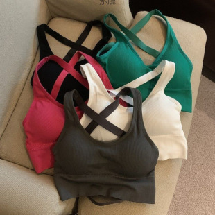 Cross Sexy Fashion Beautiful Back Vest with Chest Pad Sports Underwear Thin Strapless Anti-running Short Outer Wearing Base