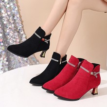 短靴女2025新款秋冬加绒欧美尖头细跟高跟鞋短筒保暖马丁靴女