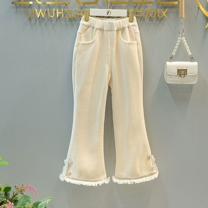 Mergaičių žieminis kostiumas mergaičių kailiukas viename korpuse plius vilnos storos paltinės kelnaitės dviejų dalių komplektas_voghion.com