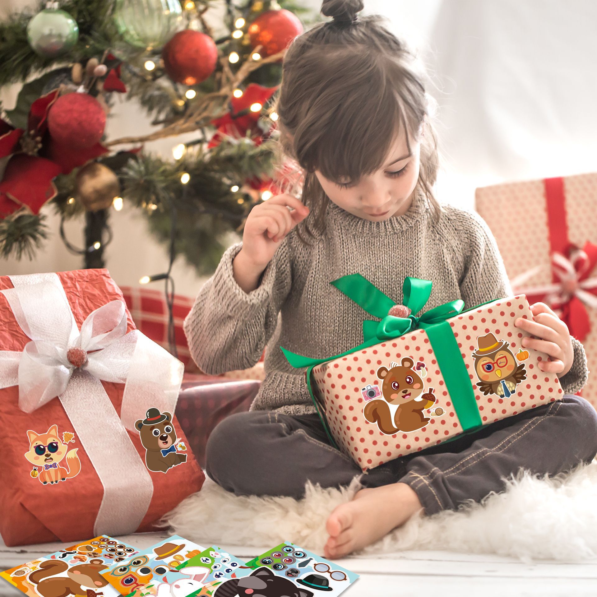 CM2307006 dibujos animados de los niños lindo de dibujos animados animal bosque padre-niño rompecabezas interactivo DIY cara pegatina