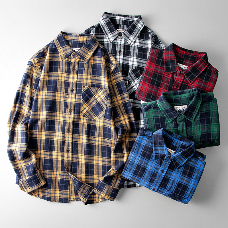 HK订单！线下300+！水洗磨毛棉！日系文艺风男士格子长袖衬衫潮