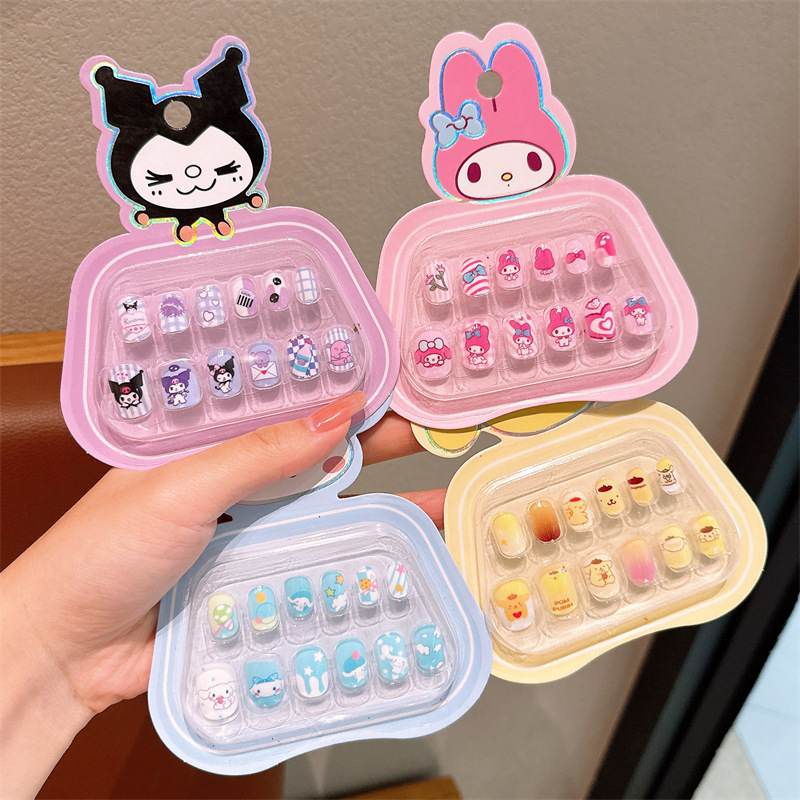 Children's Kuromi Soft Fake Nail Stickers Baby Nail Art Stickers Cute Wearable Nails Girls Removable Wearable