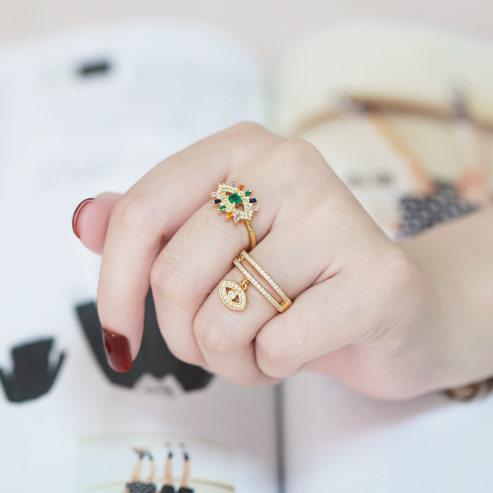 Fashion Devilu0027S Eye Star Copper Open Ring Plating Inlay Zircon Copper Rings