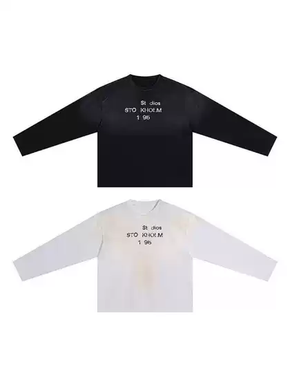 In-Stock Ac Washed Vintage Dirty Color Logo Letter 1996 Print Double Yarn Unisex Long-Sleeve T-Shirt 280g