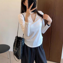 清仓特价 不退换 A39 莹润质感V字领长袖圆弧下摆针织衫打底衫