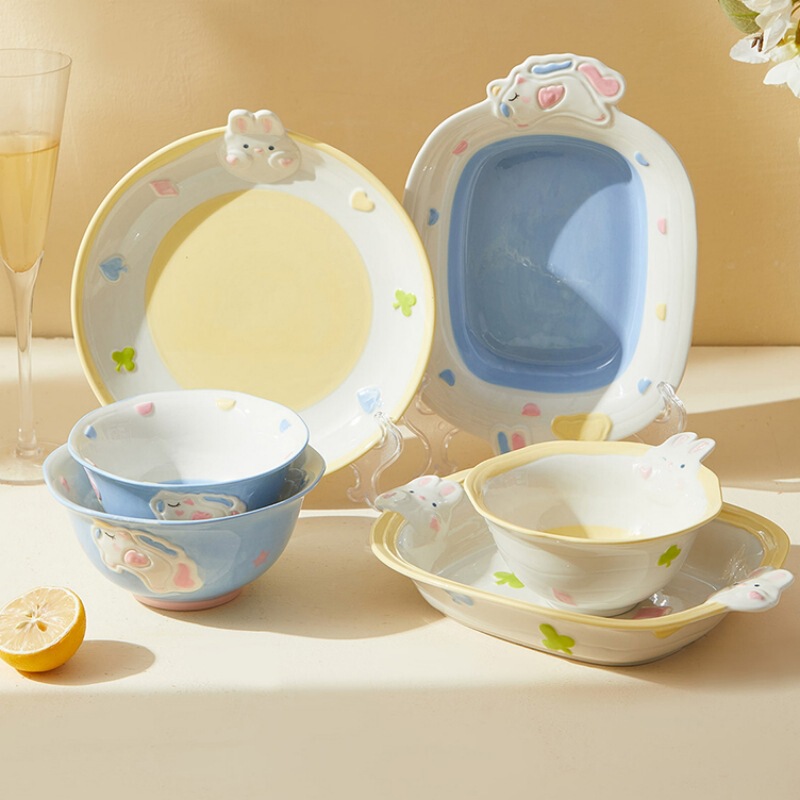Super Cute Embossed Fantasy Girl's Heart Ceramic Tableware Home Children's Restaurant Rice Bowl Soup Bowl Dish Plate Fish Plate Super Cute Embossed Fantasy Girl's Heart Ceramic Tableware Home Children's Restaurant Rice Bowl Soup Bowl Dish Plate Fish Plate
