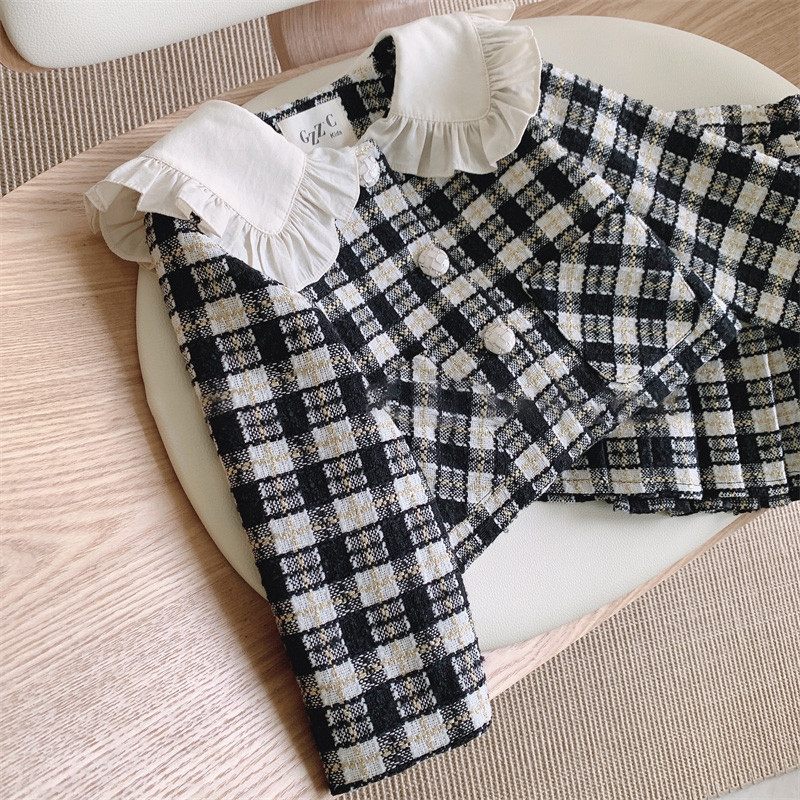 Classic Style Checkered Polyester Girls Clothing Sets display picture 5