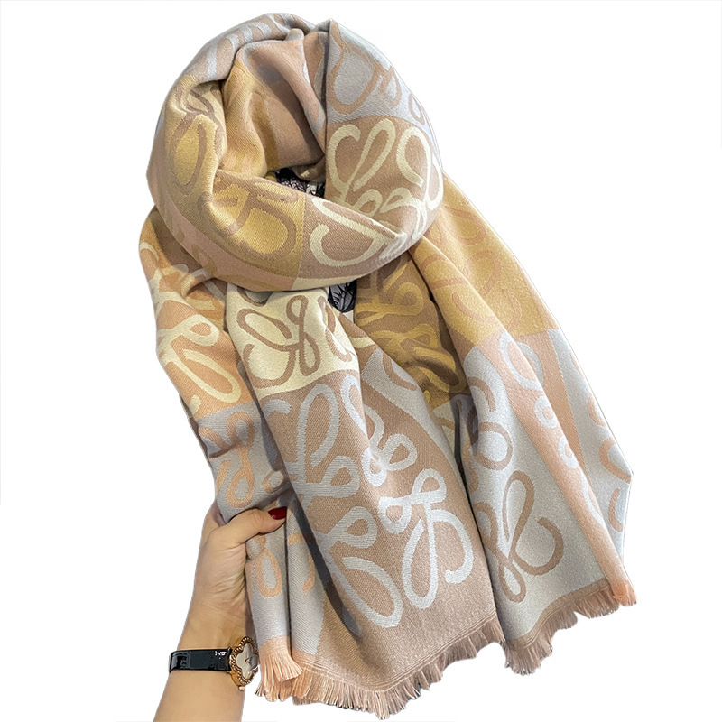 Korean-style Fashion Pulled Scarf High-end Light Luxury Office Thickened Warm Shawl Dual-purpose Casual All-match Scarf