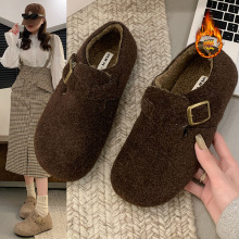 2025年秋冬森系复古毛毡丑萌圆头皮带扣加绒勃肯鞋秋冬保暖棉鞋女