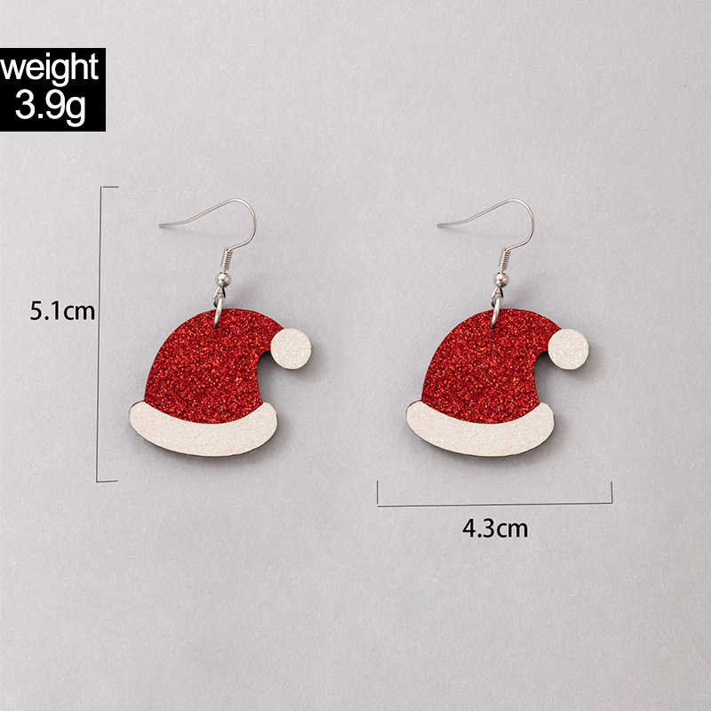 European And American New Red Christmas Hat Ear Hook Irregular Hat Earrings display picture 1