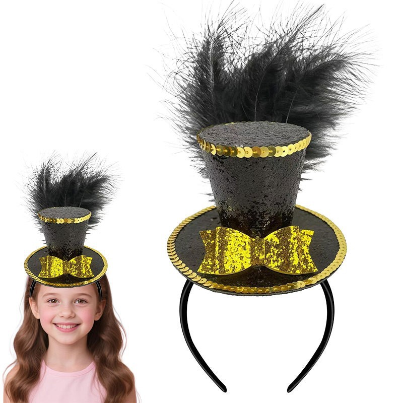 Golden black hat with bow