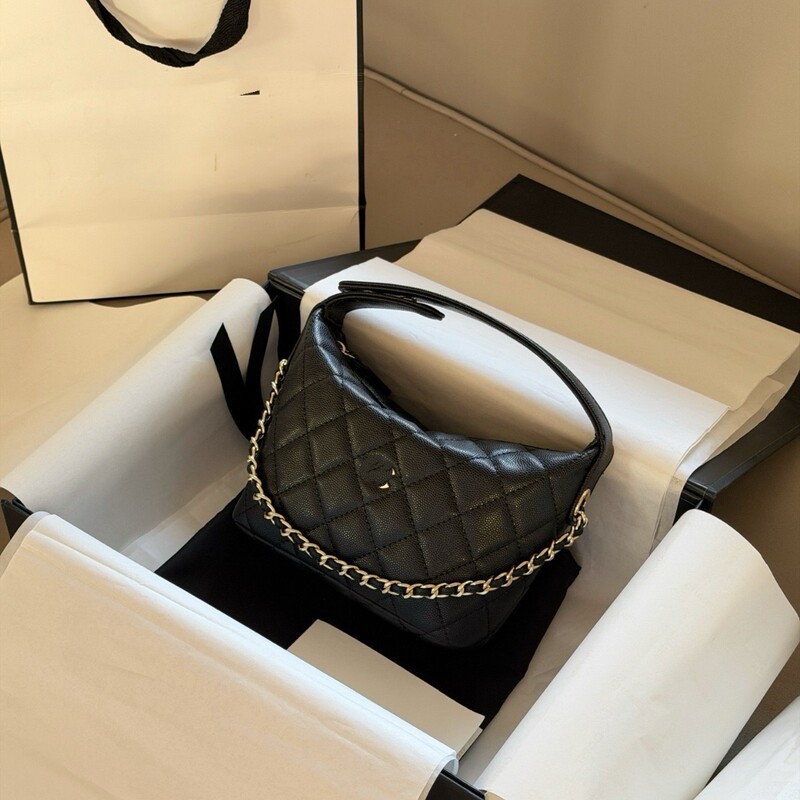 2026 Spring/Summer New Style Chanel-Inspired 25C Lunchbox Bag Genuine Leather Hobo Handbag with Chain Strap for Women