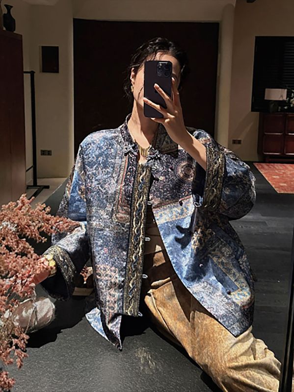 新中式国风缎面提花印花外套秋季高端新款气质刺绣棉服女装 N9071|undefined