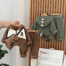 宝宝冬季加厚两件套批发2024男童加绒套装秋冬新款婴幼童连帽外套