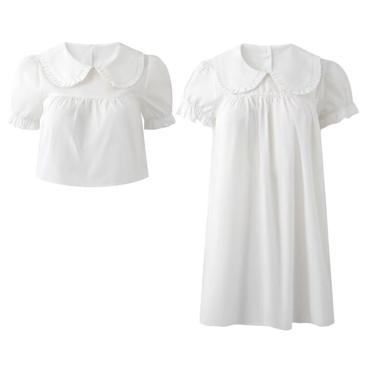 Korean Style Pleated Short-Sleeved Shirt, White Skirt, Women's Summer Loose-Fitting, Age-Reducing, Sweet Babydoll Shirt, Top, Dress, Short Skirt Korean Style Pleated Short-Sleeved Shirt, White Skirt, Women's Summer Loose-Fitting, Age-Reducing, Sweet Babydoll Shirt, Top, Dress, Short Skirt