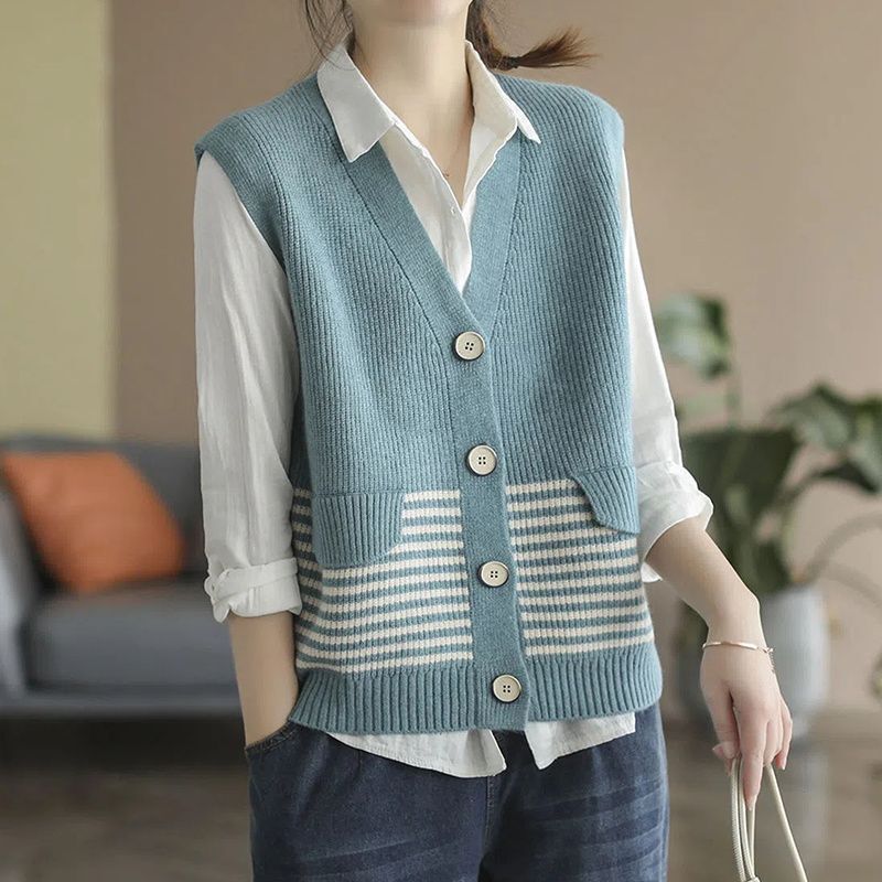 Vest Vest Sweater Coat Women's Spring and Autumn 2024 New Artistic Retro Knitted Cardigan Loose Outer Wear Top