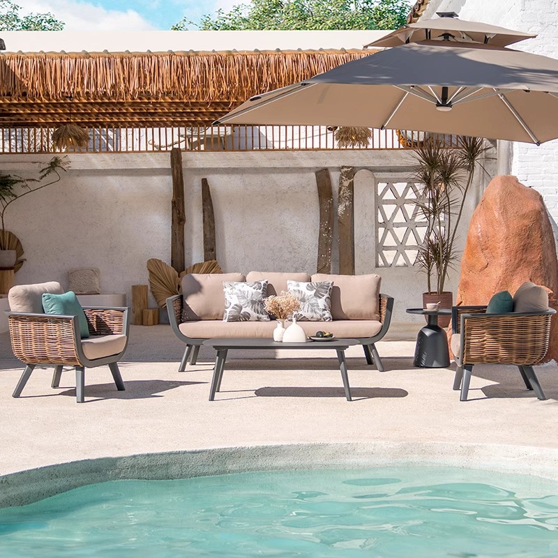 Sofá impermeable solar silla de caña Jardín al aire libre aleación de aluminio hogar combinación de caña estilo europeo ocio al aire libre