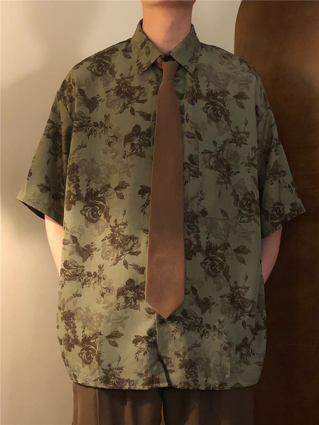 古着vintage巴洛克衬衫男短袖设计感高级冰丝花衬衣美式复古外套-阿里巴巴