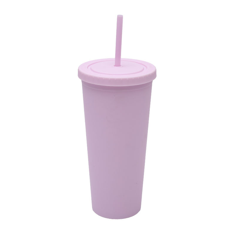 Transfronterizo suministro directo de tazas de paja de plástico de doble capa simple taza de agua de gran capacidad esmaltada de alto valor facial taza de mano lujosa
