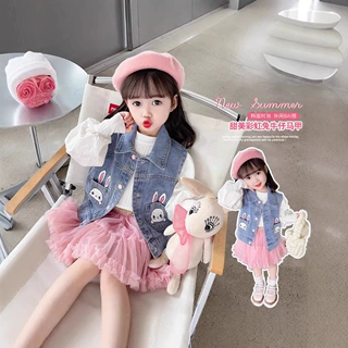 女童马甲春秋2025新款儿童洋气秋季牛仔外套宝宝时髦外穿背心秋装