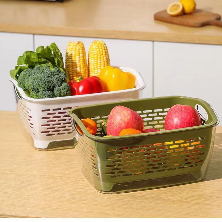 新製品の野菜を洗うたらいの水たまりの台所の二重濾過の果物と野菜のかごの家庭用のプラスチックのかごは果物を洗って野菜のたらいを洗います。|undefined