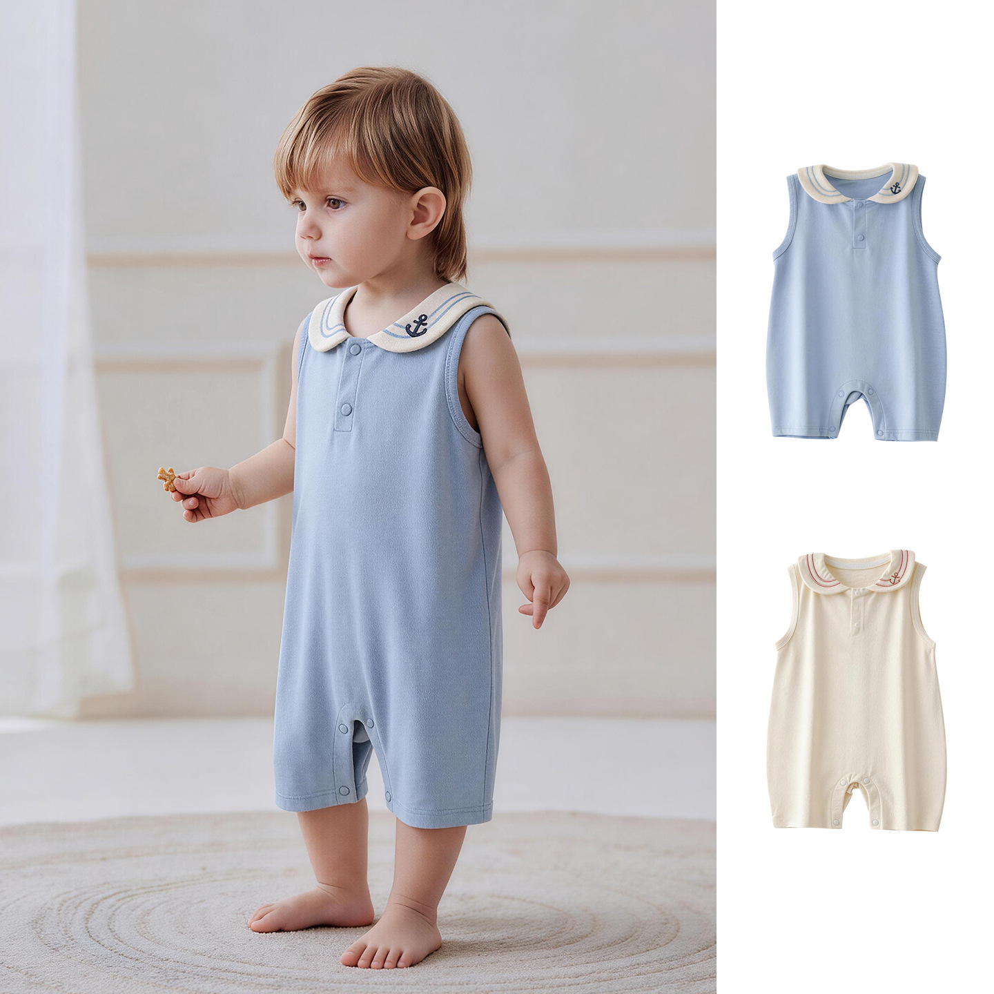 Summer Modal Baby Sleeveless Onesie Thin Newborn Category A Baby Nautical Style Short Crawler