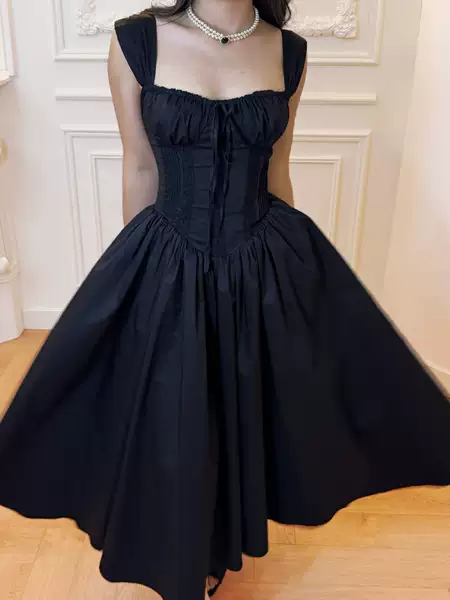 European and American Cross-Border Sexy Pure Desire Suspender Fishbone Dress Women's High-End Vacation Waist Slimming Dress Long Skirt Foreign Trade