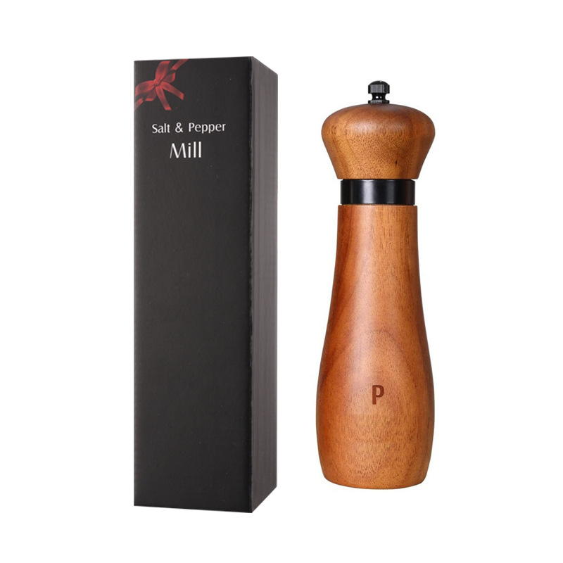 8-pulgadas de madera de acacia Molino de pimienta molino de anillo de acero espesor ajustable núcleo de cerámica molino de pimienta herramientas de cocina