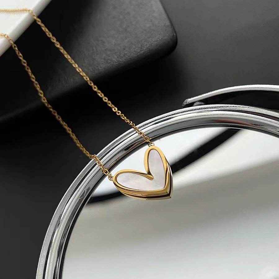 Fashion Heart Shape Titanium Steel Plating Shell Womenu0027S Earrings Necklace
