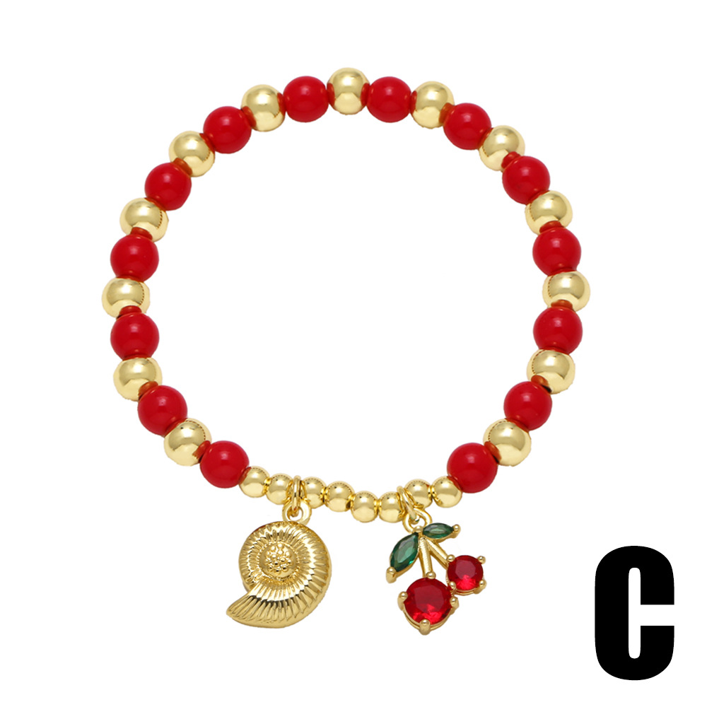 Daily, Street Occasion Acrylic, Copper Material Cute Classic Style Cherry Strawberry Watermelon Acrylic Copper Beaded Chain Beaded Bracelets Wholesale