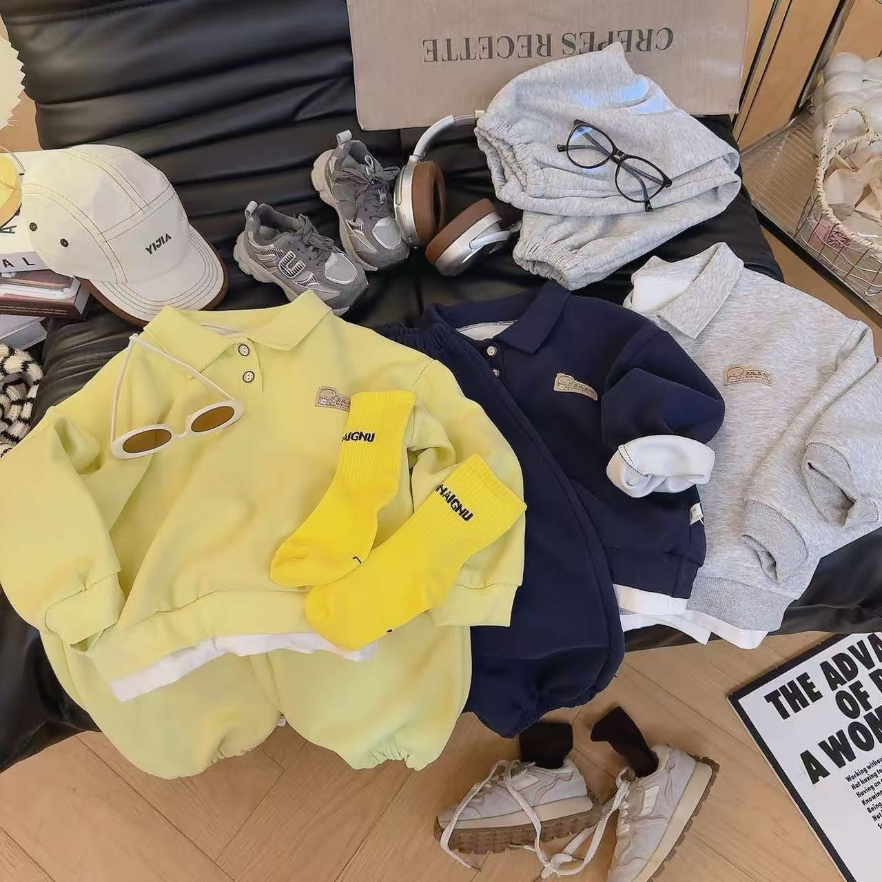 Children's Sweatshirt New Spring & Fall Fashionable Men's and Women's Polo Shirts Fake Two-Piece Sweatshirt and Sweatpants Suit