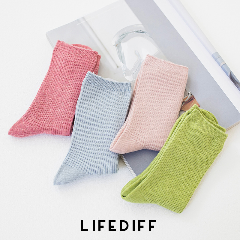 Autumn and winter heating warm wool socks light gray socks piled socks women with small leather shoes stripe 83507