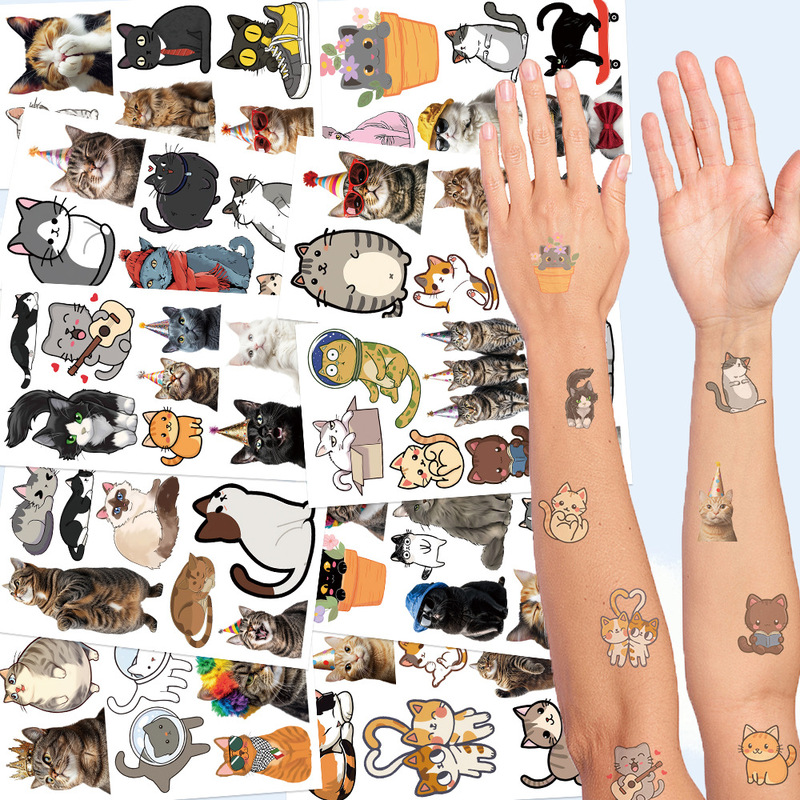 10Pcs Funny Cartoon Kitten Tattoo Stickers Party Party Body Stickers Funny Face Stickers Creative Toys Temporary Stickers