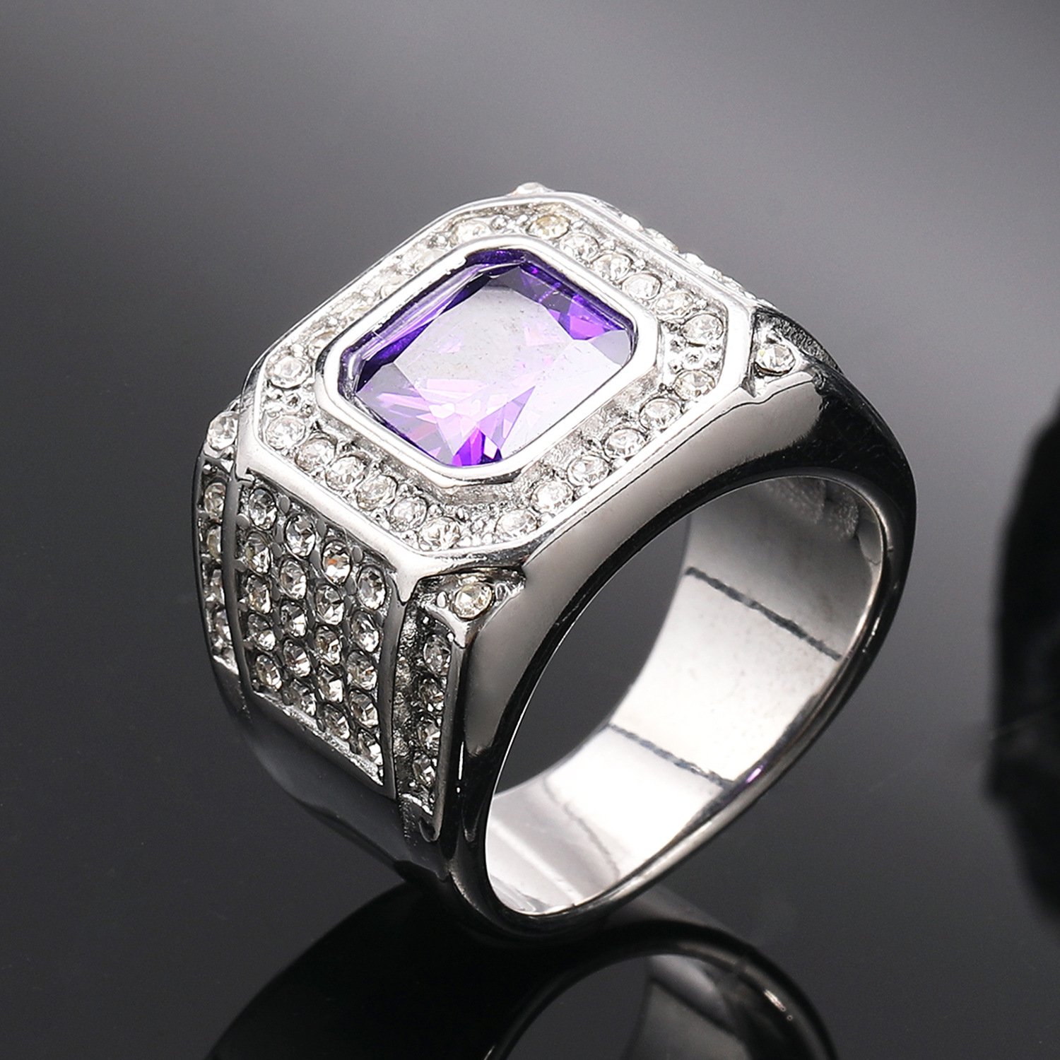 Casual Hip-Hop Geometric 304 Stainless Steel Zircon Men's Rings display picture 7