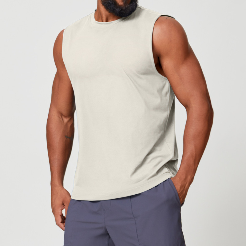 European and American Yoga Fitness Clothing Men's Sleeveless Sports Tops Pure Color Breathable Sweat-Wicking Running Casual Vest 1166 European and American Yoga Fitness Clothing Men's Sleeveless Sports Tops Pure Color Breathable Sweat-Wicking Running Casual Vest 1166
