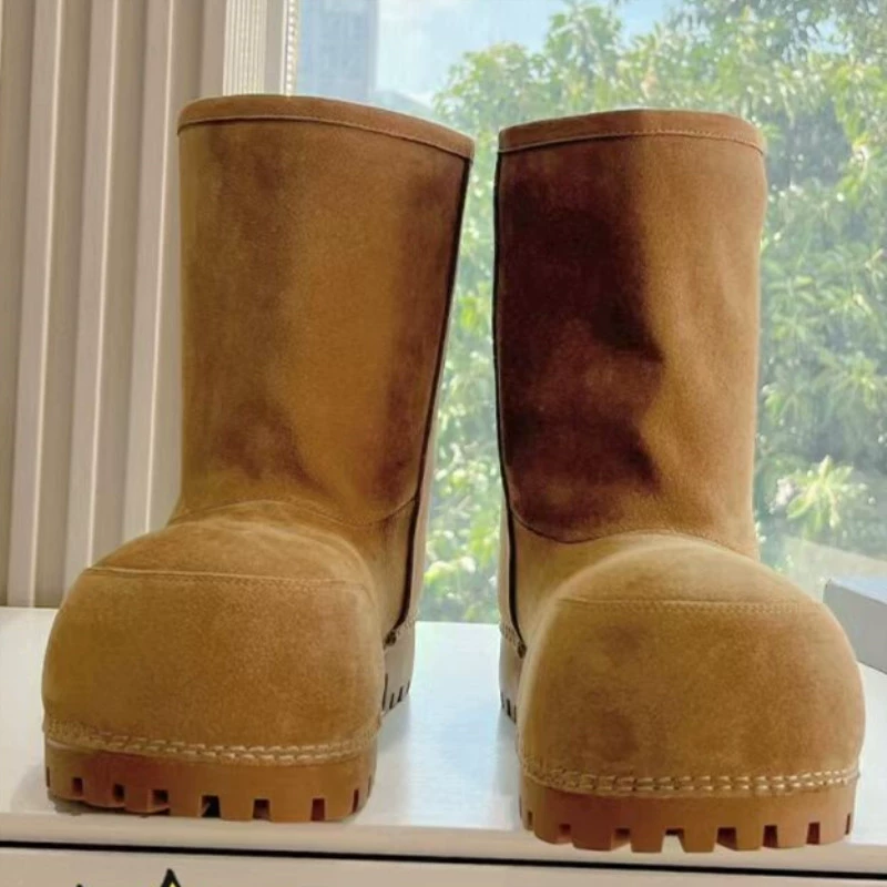 Мужские и женские уродливые большие снежные сапоги с толстой подошвой увеличены, средние сапоги бархат утолщены, теплые пары шерстяные хлопчатобумажные туфли