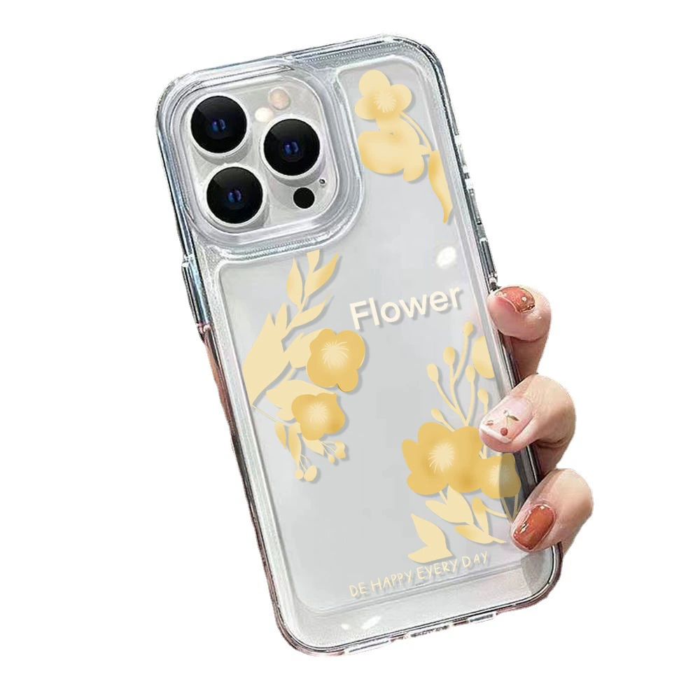 Чехол для iPhone 16, золотой совместимый, Pro, защитный, высококачественный, с цветочным узором