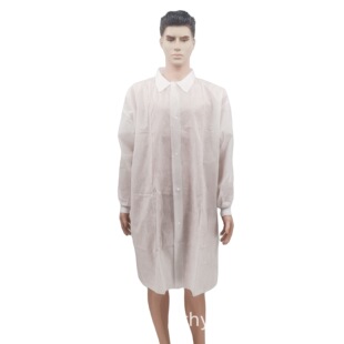 Factory Supply SMS Non-woven lab coat Double Collar Button Work Clothes Visiting Clothes Knitted Cuffs White coat