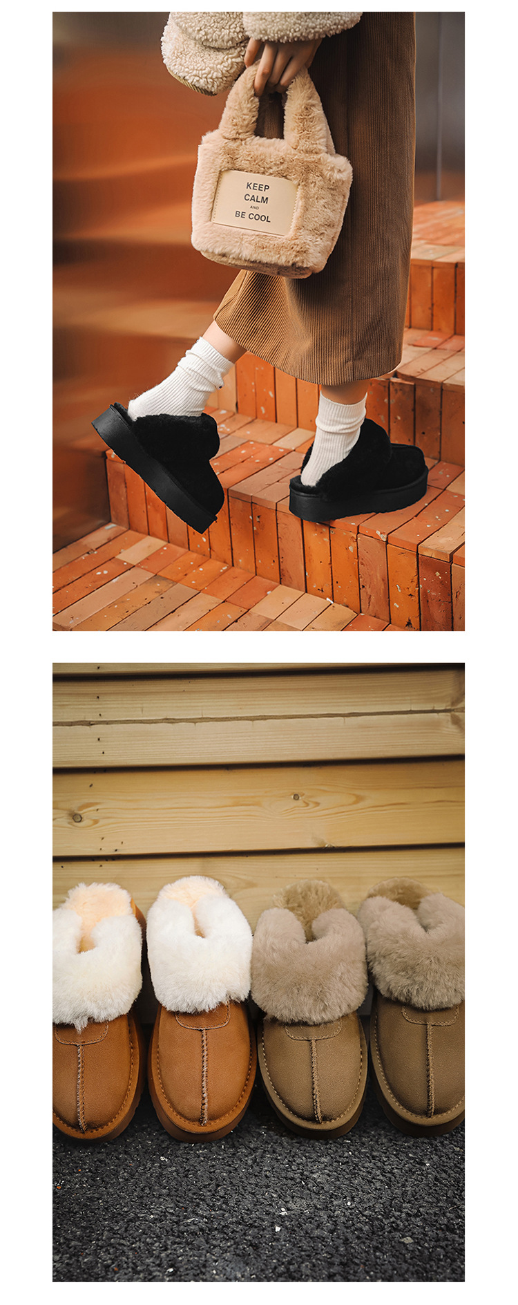 Papuci pufoși cu talpă groasă, din blană nouă, cizme de zăpadă pentru femei, pentru a se încălzi și a se proteja de alunecarea din bumbac._voghion.com
