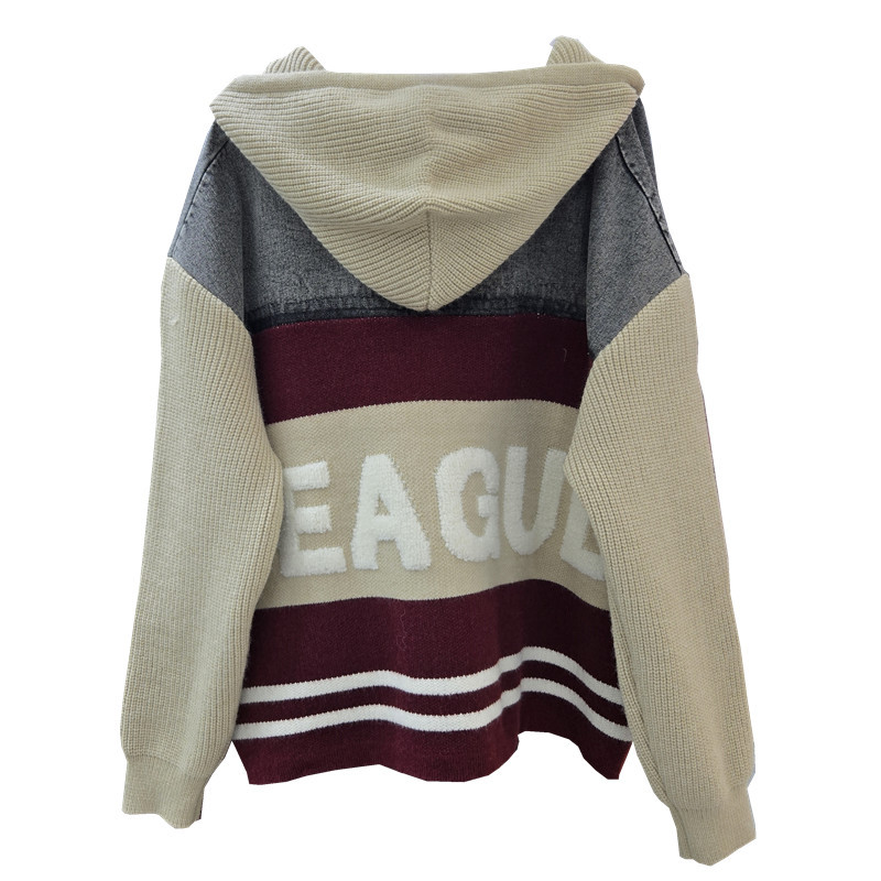 Capuzed empalme letras denim tejo 2025 otoño y invierno nuevo suéter de diseño de viento relajado sensación abrigo de moda