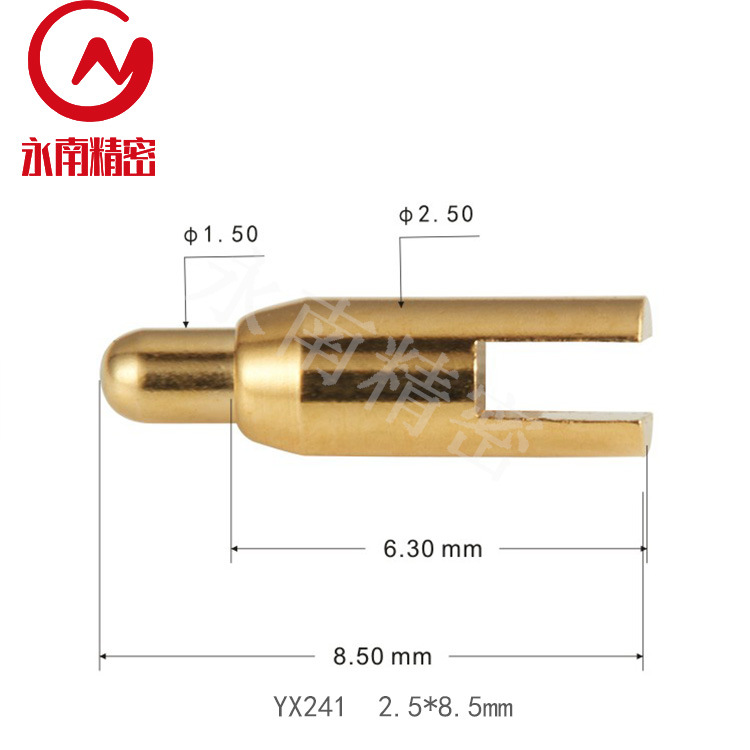 厂家生产 铜镀金平头 尾部开槽插板式pcb板焊接定位弹簧针 YX275