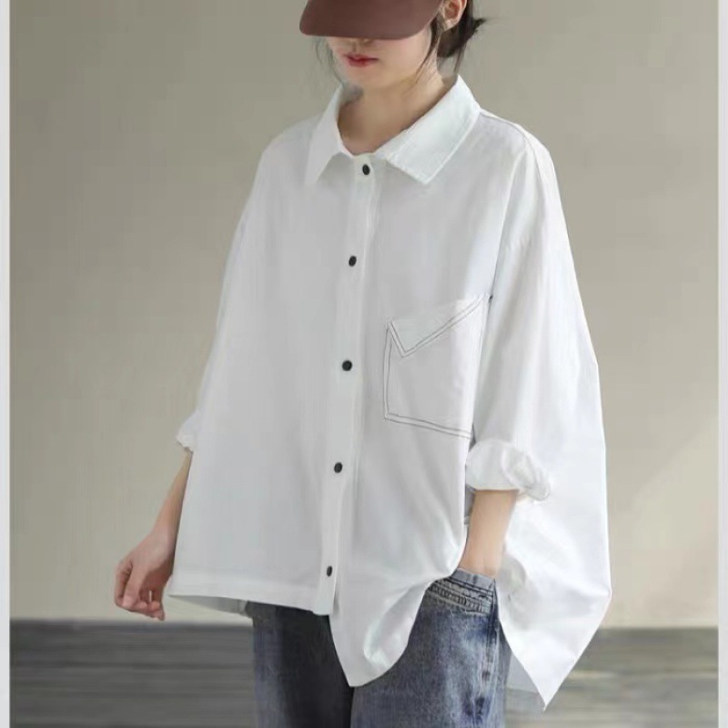 Solid shirt, autumn, for plus size ladies